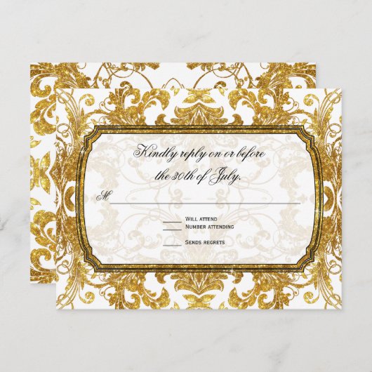 Billet Parties scintillant or Faux Réponse RSVP Vi (Devant / Derrière)