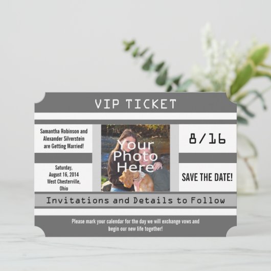 Billet photo gris Enregistrer la carte Mariage dat (Debout devant)
