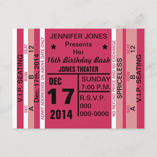 Billet Pour Amuser Invitation Carte Postale (Devant)