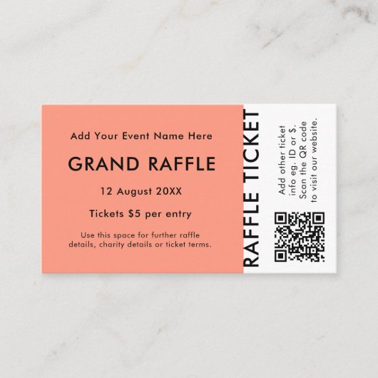 Billet Raffle Coral QR Prize Draw Event Ticket (Devant)