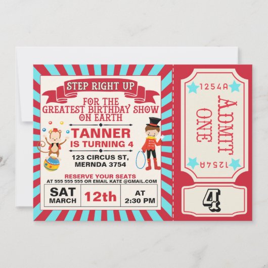 Billet Red Blue Circus Anniversaire Invitation (Devant)