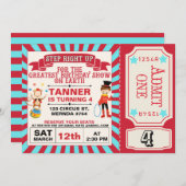 Billet Red Blue Circus Anniversaire Invitation (Devant / Derrière)