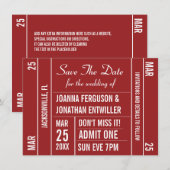 Billet (Rouge) Enregistrer La Date Invitation (Devant / Derrière)