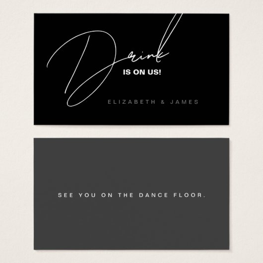 Billet simple moderne Mariage noir et blanc Boire (Devant & derrière)