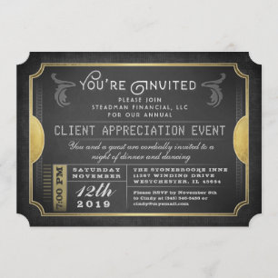 Billet Sophisticate Noir & Or Invitation d'entrepr