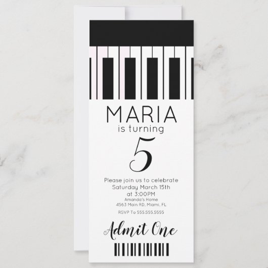 Billet Style Piano Musique Cute Fête Invitation (Devant)