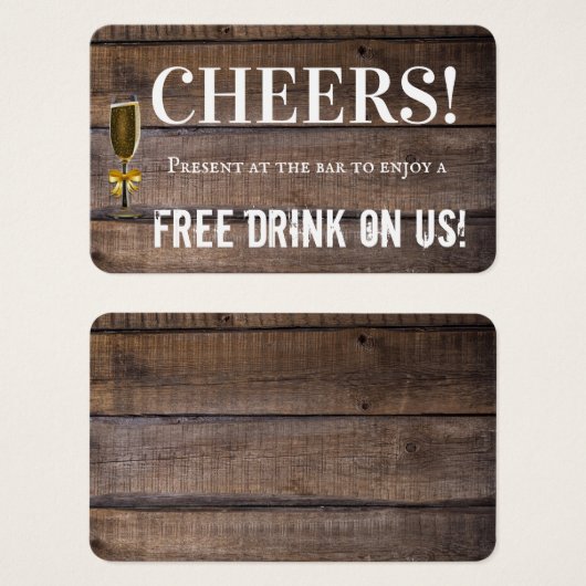 Billet unique Rustic Mariage Bar Drink Voucher (Devant & derrière)