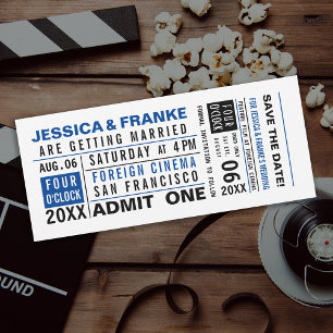 Billet vintage Bleu Enregistrer la date Invitation