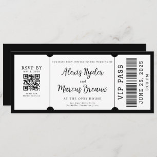Billet VIP noir et blanc Faire-part de mariage