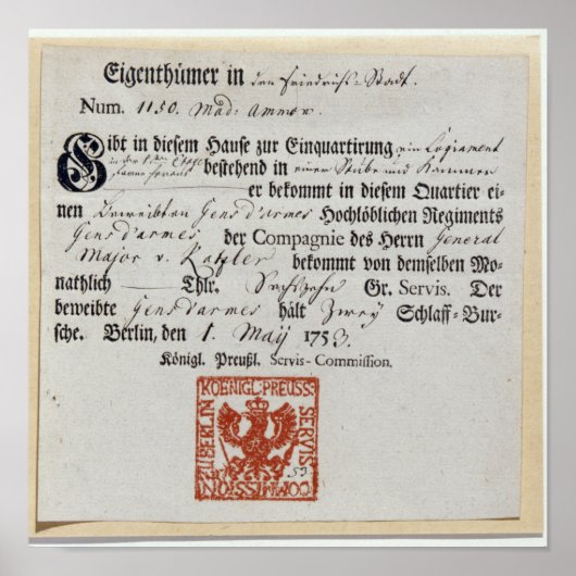 Billeting bon, 1759 poster (Voorkant)