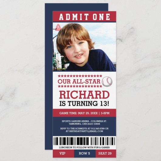Billets de baseball Invitations d'anniversaire (Devant / Derrière)
