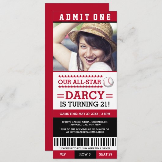 Billets de baseball Invitations d'anniversaire (Devant / Derrière)