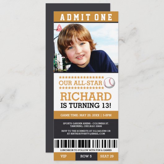 Billets de baseball Invitations d'anniversaire (Devant / Derrière)