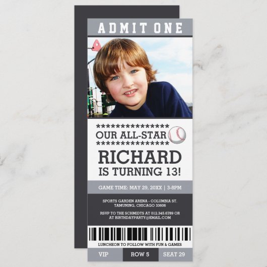 Billets de baseball Invitations d'anniversaire (Devant / Derrière)