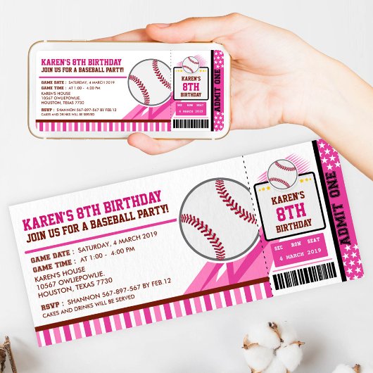 Billets de baseball Pass Invitation d'anniversaire