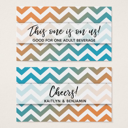 Billets de boisson à chevron ombré turquoise et or (Devant & derrière)