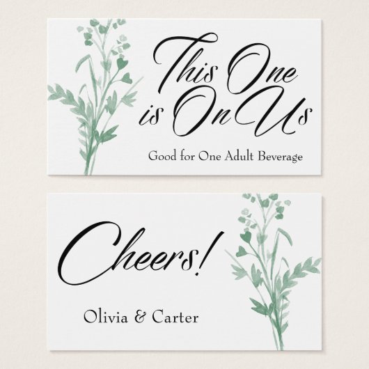 Billets de boisson, Aquarelle verte Spray botaniqu (Devant & derrière)