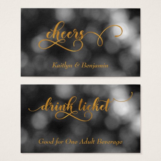 Billets de Boisson Bokeh Noir & Blanc Typographie  (Devant & derrière)
