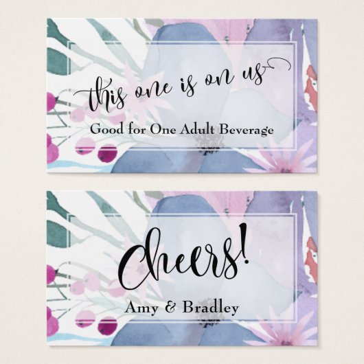Billets de Boisson | Bouquet de Fleurs Aquarelle A (Devant & derrière)