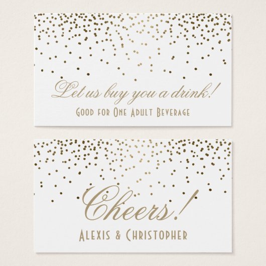 Billets de Boisson de Mariage Blanc avec Confettis (Devant & derrière)