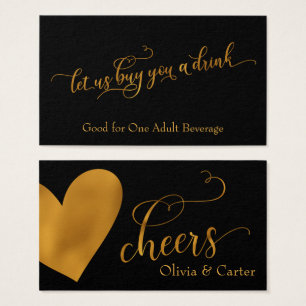 Billets de boisson, Elegant Gold Script & Coeur