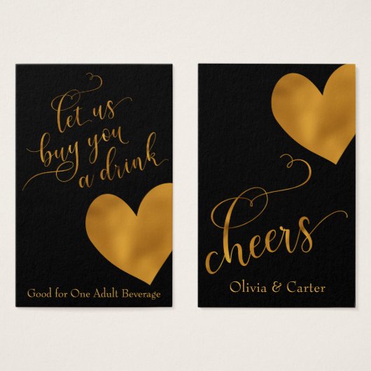 Billets de boisson, Elegant Gold Script & Coeur (Devant & derrière)