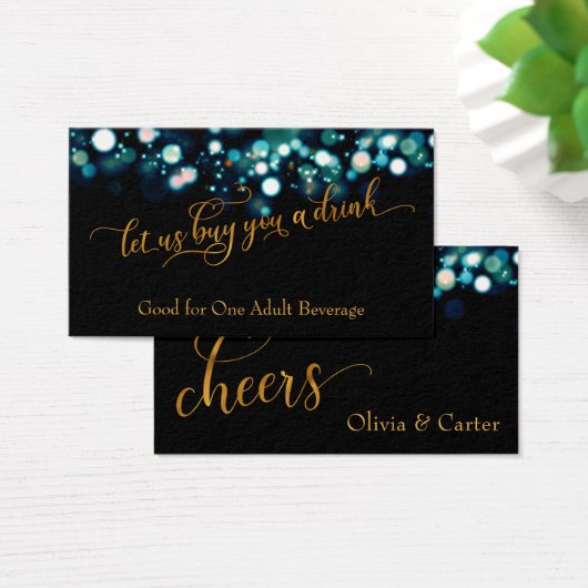 Billets de boisson, Gold Script & Turquoise Bokeh (Bureau)