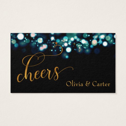 Billets de boisson, Gold Script & Turquoise Bokeh (Dos)