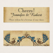Billets de boisson Mariage Peacock Monogram vintag (Devant & derrière)