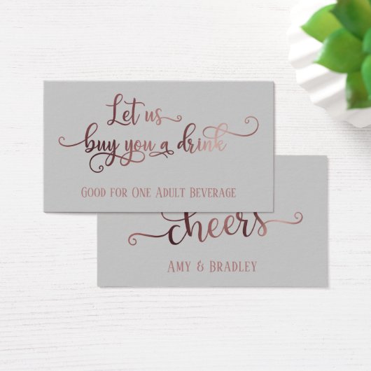 Billets de Boisson | Rose Gold Script & Gris Modif (Bureau)