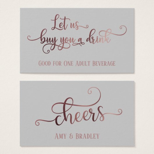 Billets de Boisson | Rose Gold Script & Gris Modif (Devant & derrière)