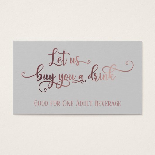 Billets de Boisson | Rose Gold Script & Gris Modif (Devant)