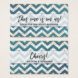 Billets de boisson Teal Ombre Chevron & Confettis 