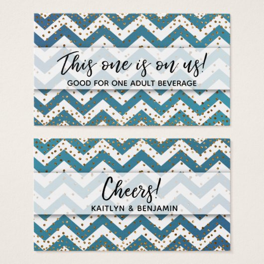 Billets de boisson Teal Ombre Chevron & Confettis (Devant & derrière)