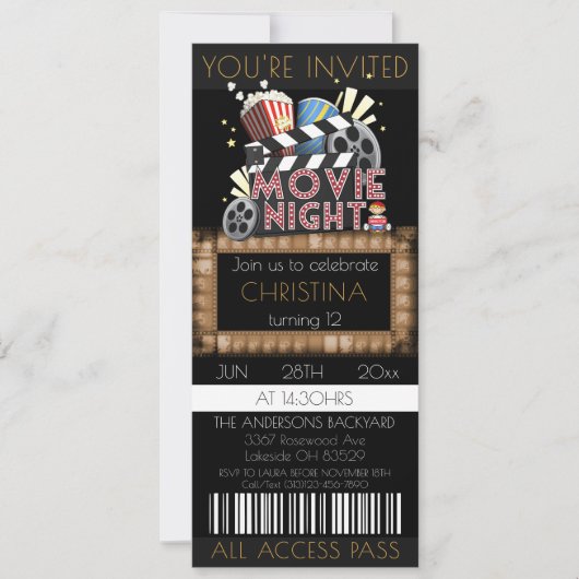 Billets de cinéma Invitation de fête d'anniversair (Devant)