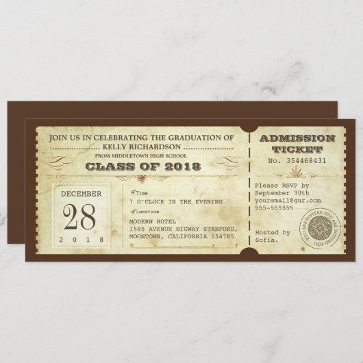 Billets de graduation vintages - invitations (Devant / Derrière)