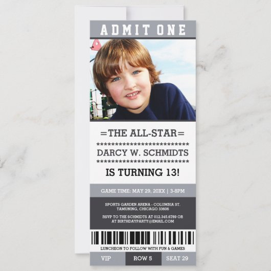 Billets de sport Invitations de fête d'anniversair (Devant)