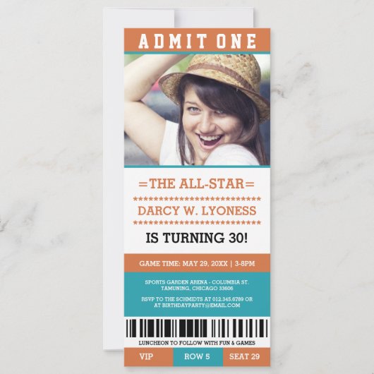 Billets de sport Invitations de fête d'anniversair (Devant)
