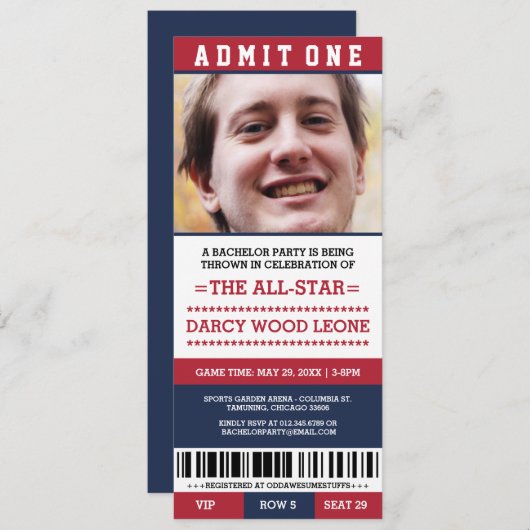 Billets de sport Invitations du Bachelor Party (Devant / Derrière)