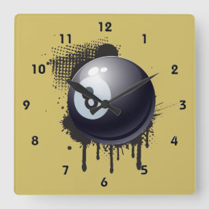 Billiard Ball op Abstracte Black Splotch Vierkante Klok