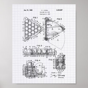 Billiard Ball Rack 1969 Patent Art - Lijnd Peper Poster