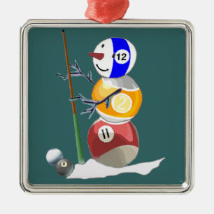 Billiard Ball Snowman Metalen Ornament