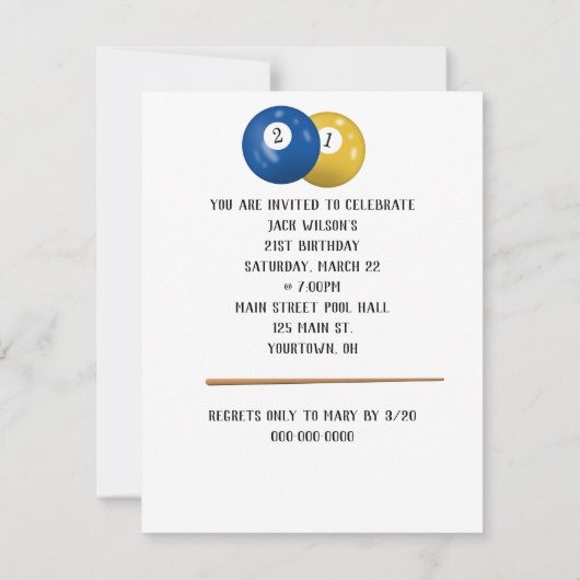 Billiard Balls 21e Invitation anniversaire (Dos)