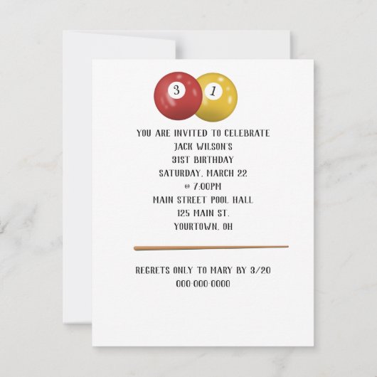 Billiard Balls 31e Invitation d'anniversaire (Dos)