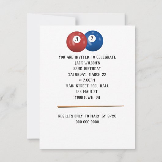 Billiard Balls 32e Invitation d'anniversaire (Dos)