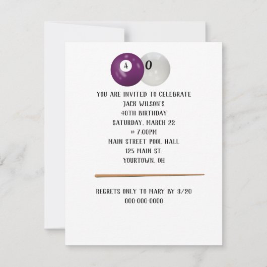 Billiard Balls 40e anniversaire Invitation (Dos)