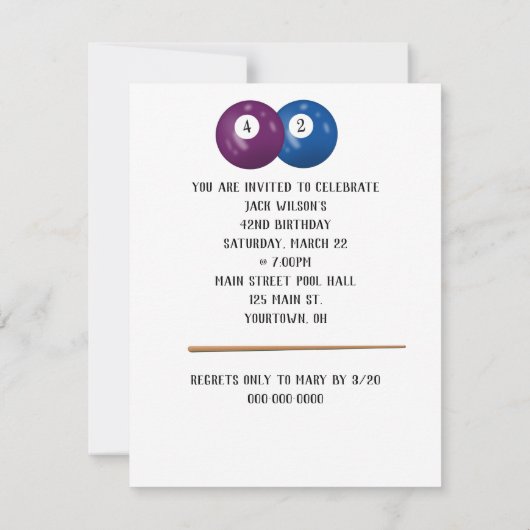 Billiard Balls 42e Invitation d'anniversaire (Dos)