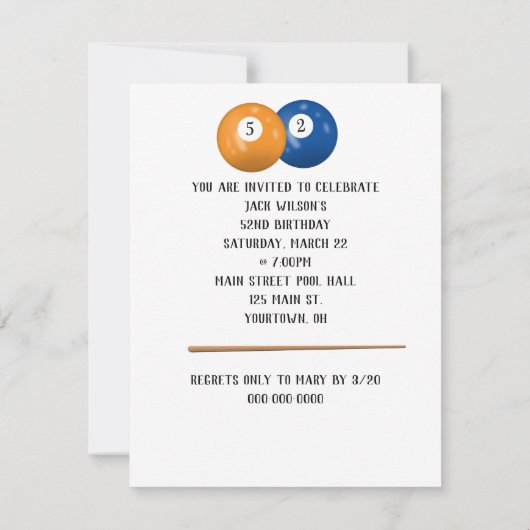 Billiard Balls 52e Invitation d'anniversaire (Dos)