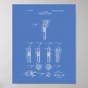 Billiard Cue Tip 1899 Patent Art - Blauwdruk Poster