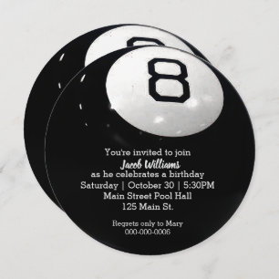 Billiard Huit Balles Invitation d'anniversaire